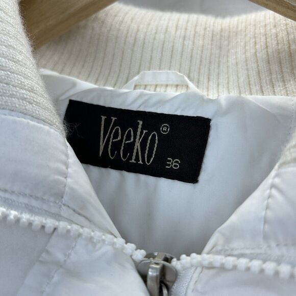 VEEKO Women's Medium 36 Goose Down Puffer Coat Jacket White Collared Pockets - Picture 5 of 16